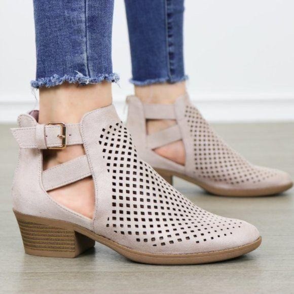 Rose Pink Spring Open Perforated Ankle Booties - Picture 3 of 8